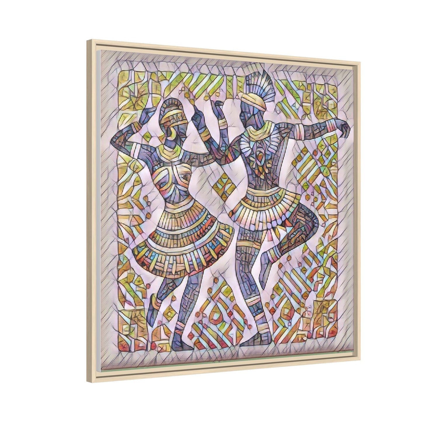 Framed Matte Canvas Print — Colorful Tribal Dancers Wall Art
