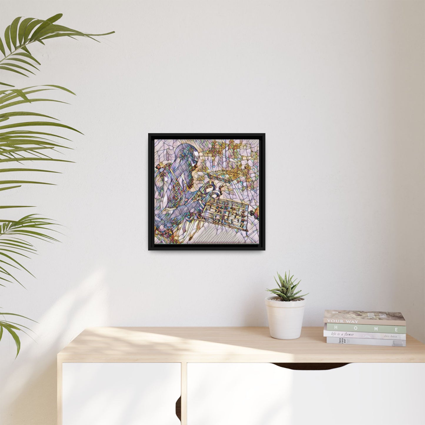 Framed Matte Canvas Art – Abstract Musician with Keyboard (Multi-Color)