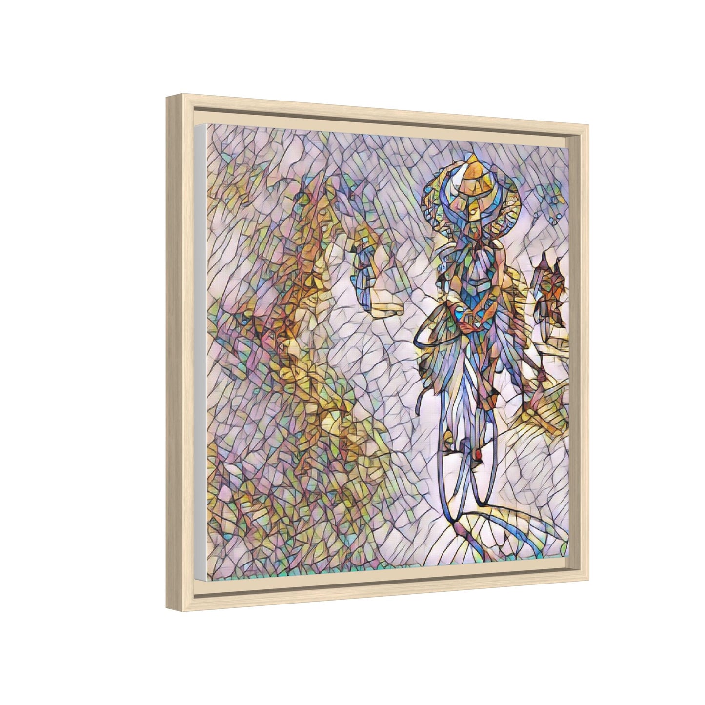 Abstract Cyclist Stained-Glass Art Print — Framed Matte Canvas