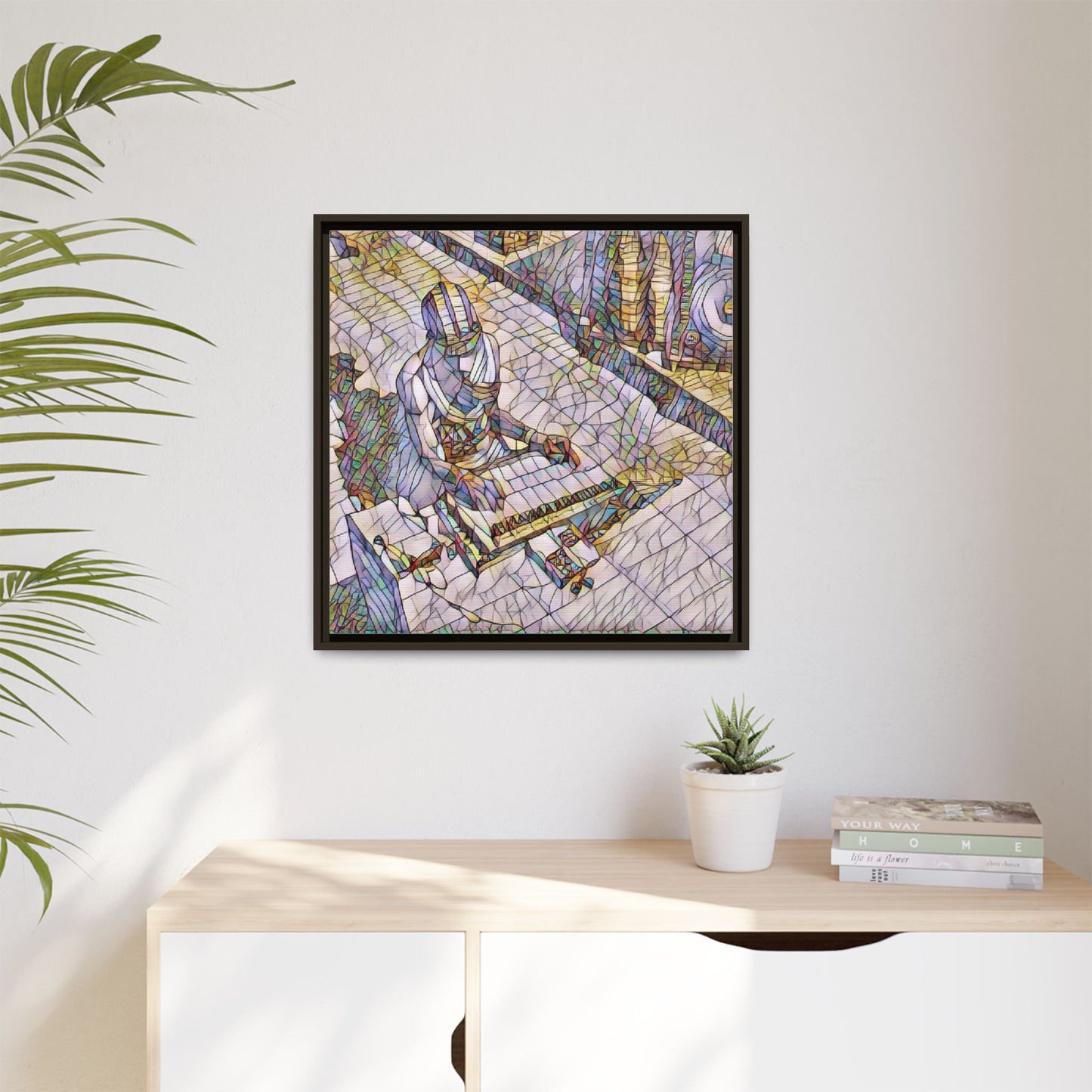 Abstract DJ Skateboarder Matte Framed Canvas – Colorful Urban Music Art Print