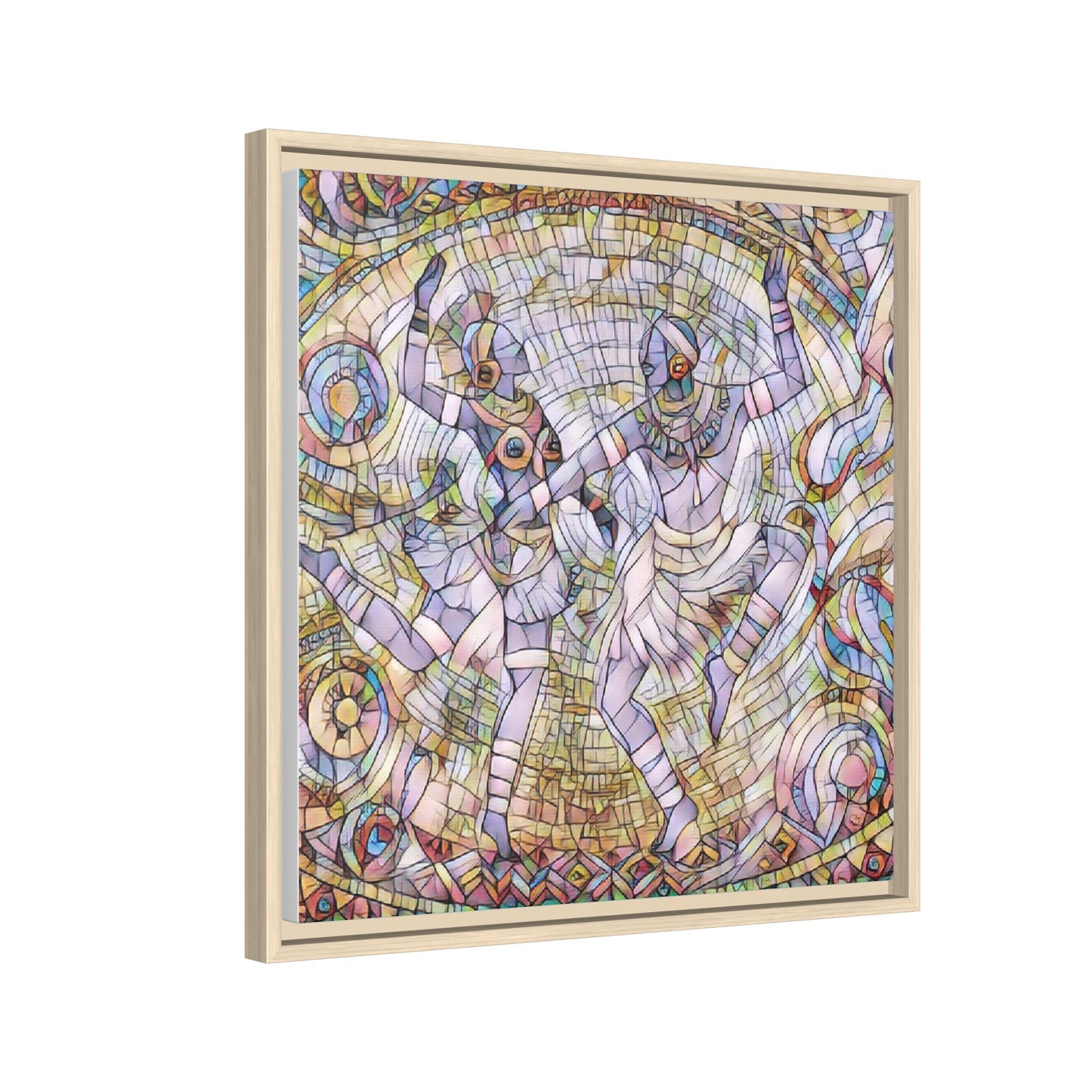 Abstract Dancers Matte Framed Canvas Wall Art — Multi‑Color Stained Glass Style
