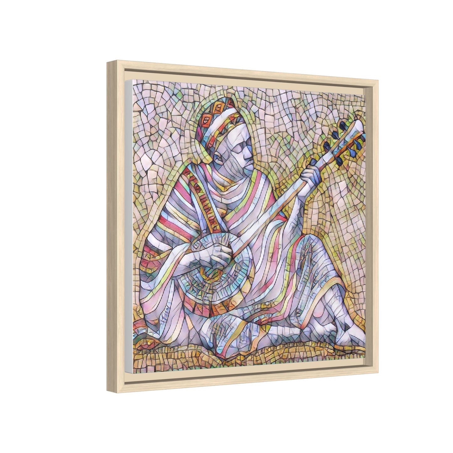 Framed Mosaic Musician Canvas – Colorful Bohemian Wall Art