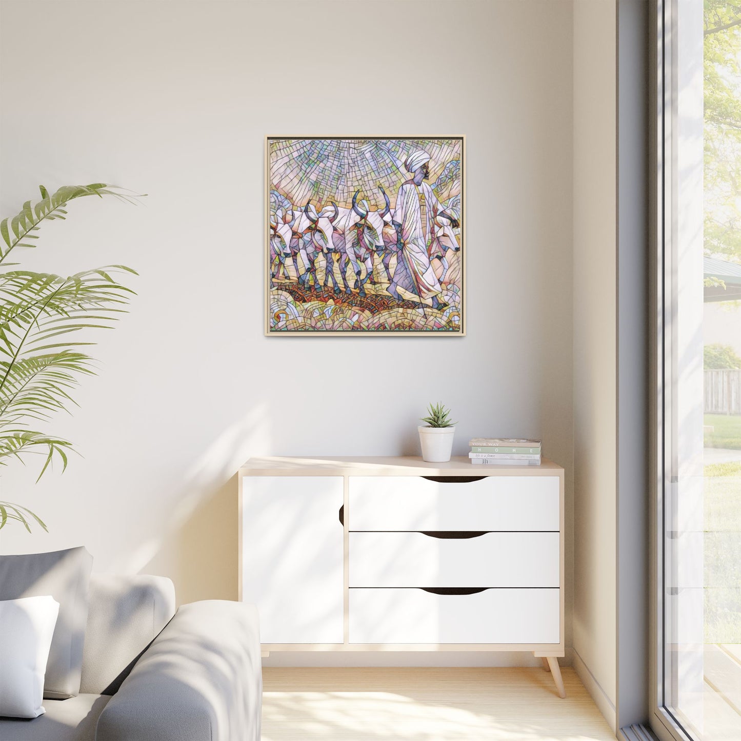 Framed Matte Canvas Art — African Herdsman Mosaic Print
