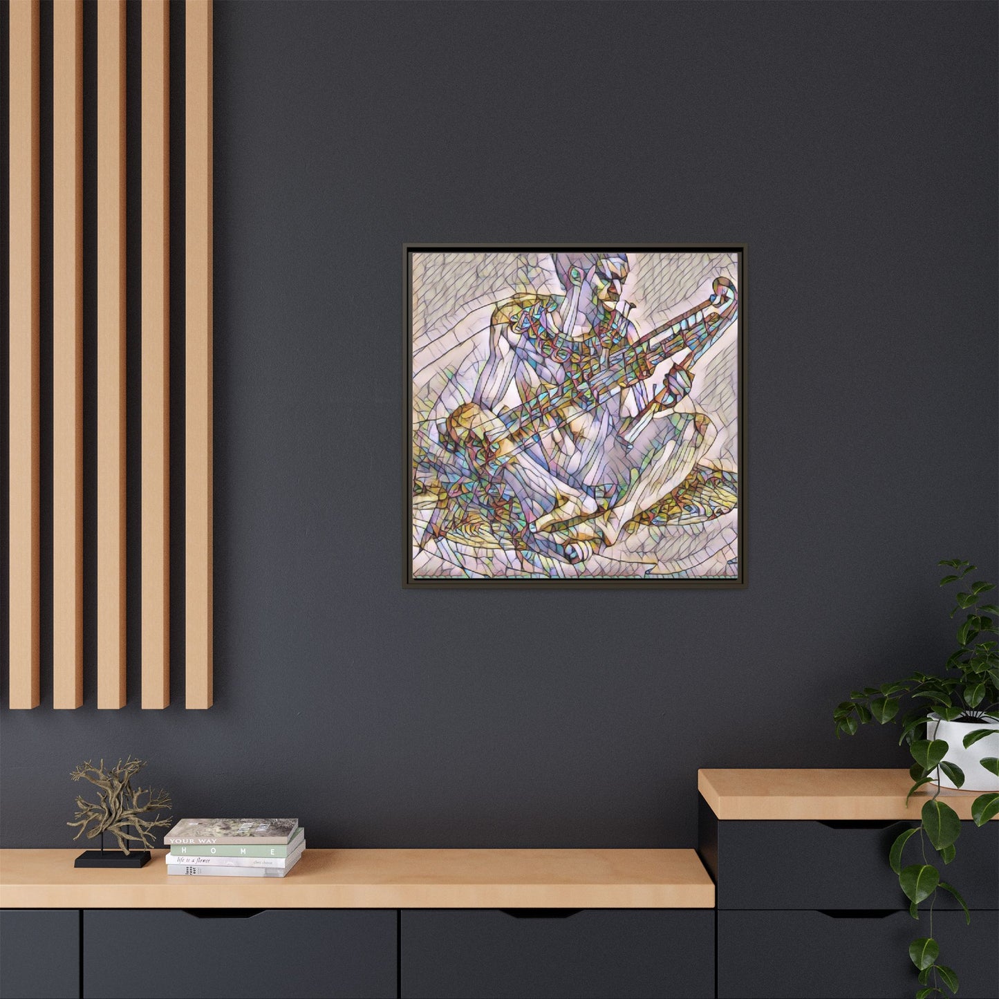 Framed Abstract Musician Canvas Art — Multicolor Modern Wall Decor