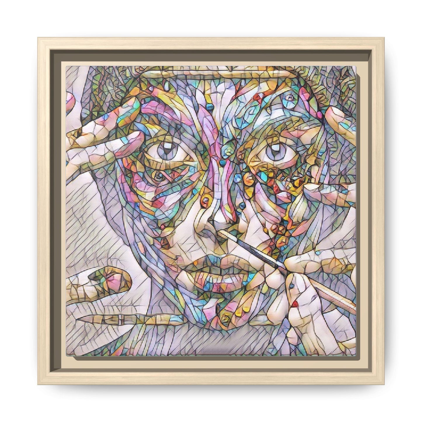 Framed Abstract Mosaic Face Canvas — Colorful Modern Wall Art