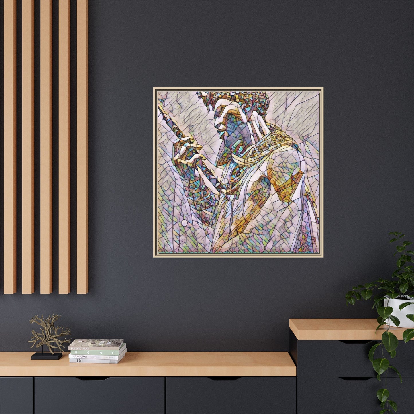 Egyptian Pharaoh Stained Glass Art — Framed Matte Canvas