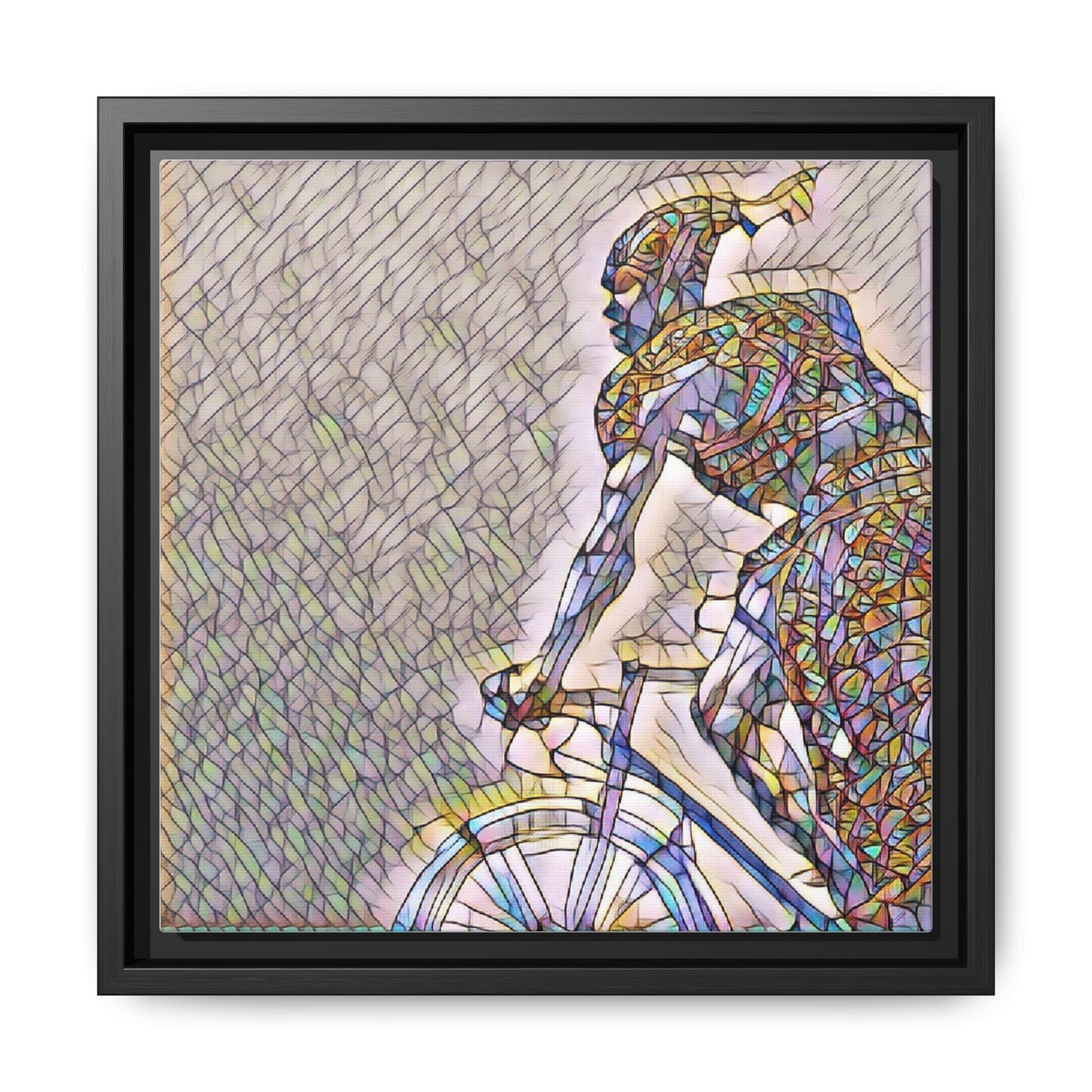 Cyclist Mosaic Matte Canvas Print — Framed Multicolor Bike Art