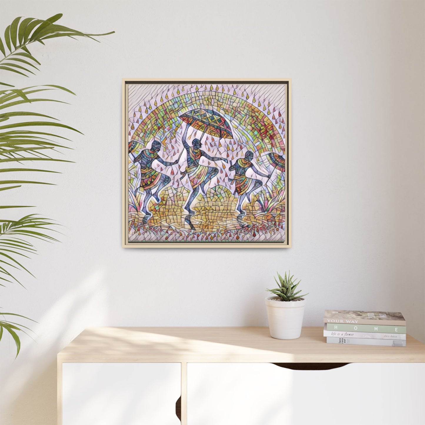 Framed Canvas Art — Colorful African Dance Mosaic