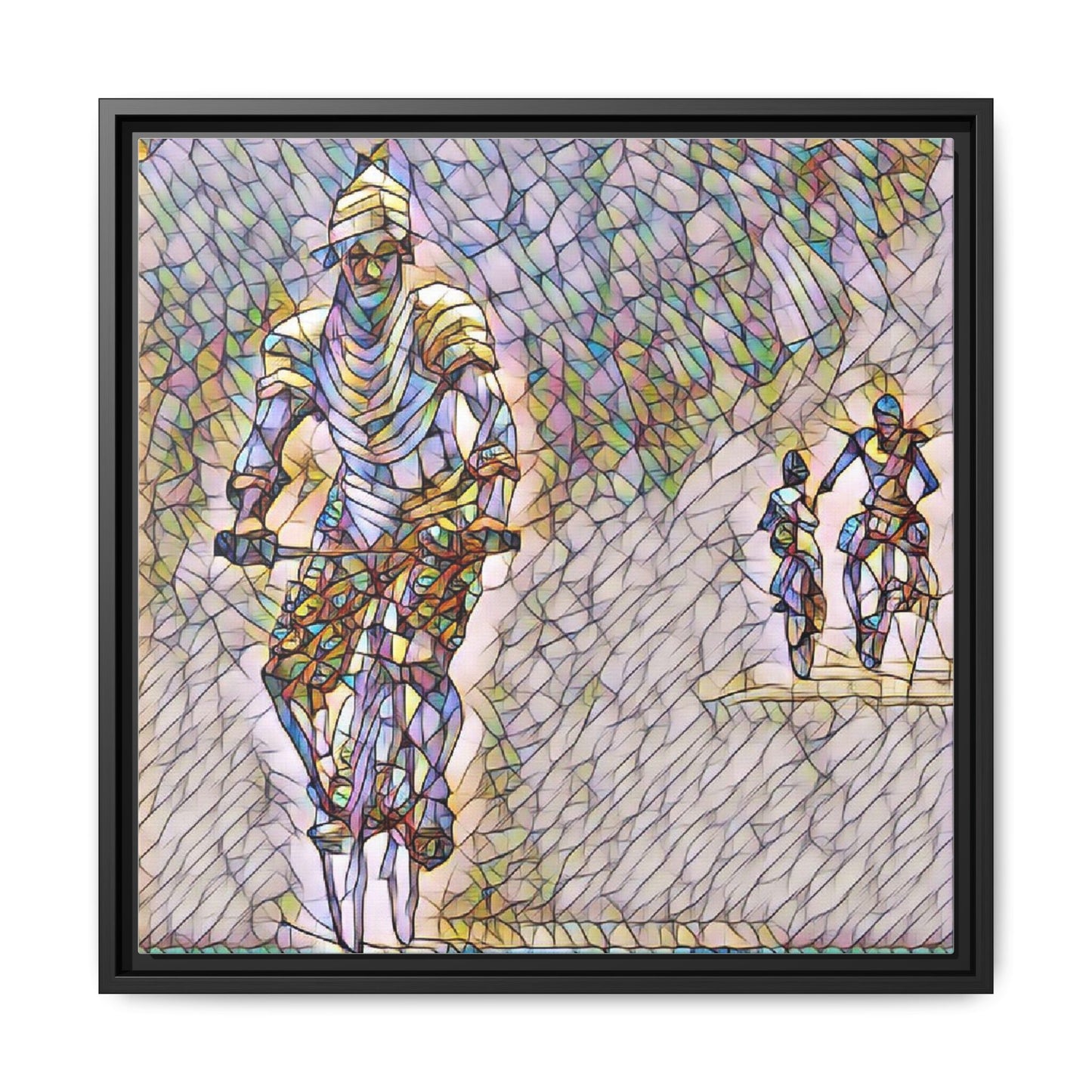 Cyclists Mosaic Matte Canvas Framed Wall Art