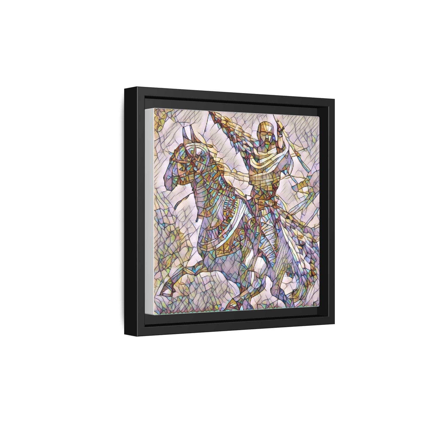 Framed Matte Canvas Print — Stained Glass Knight on Horse Artwork