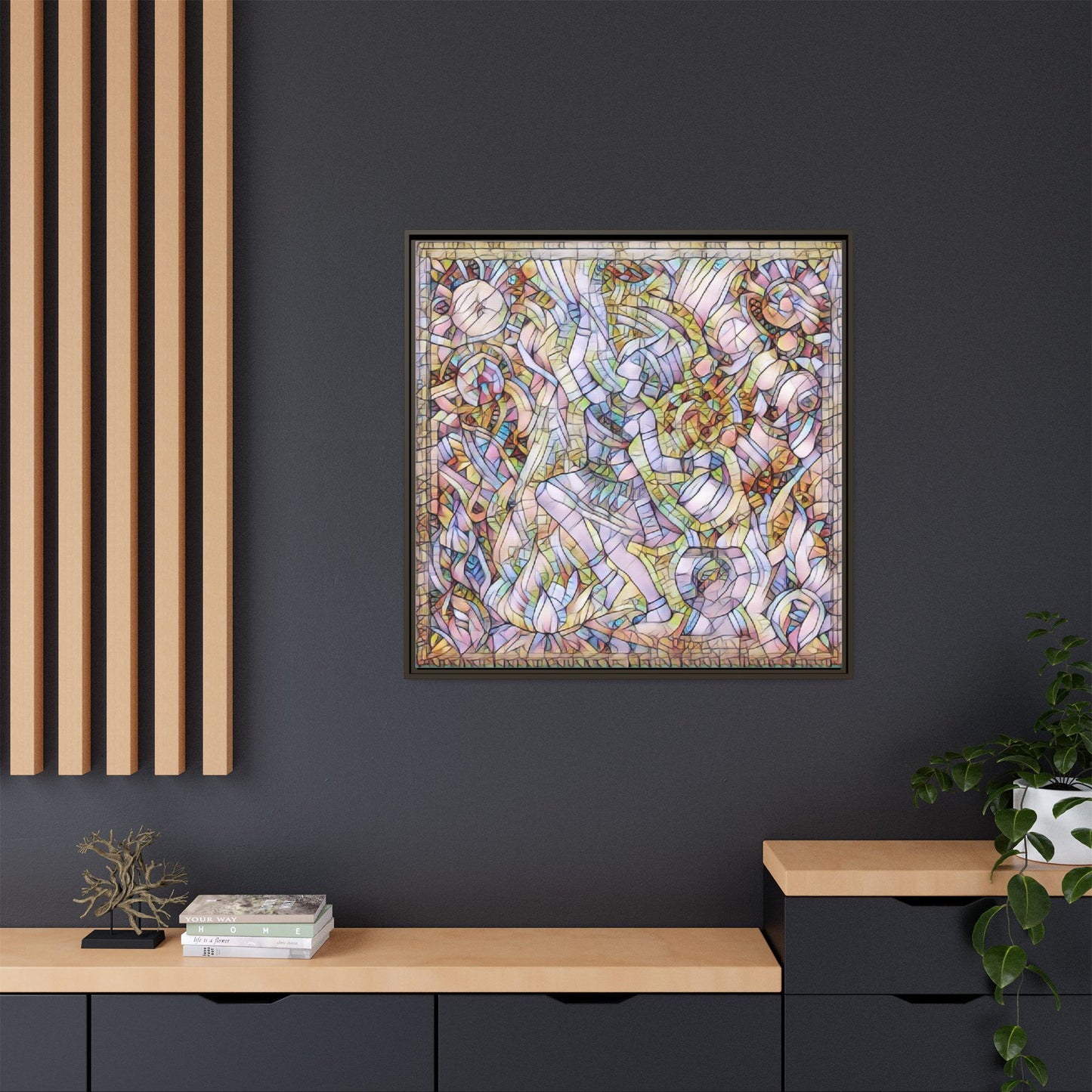Abstract Stained Glass Dance Matte Framed Canvas