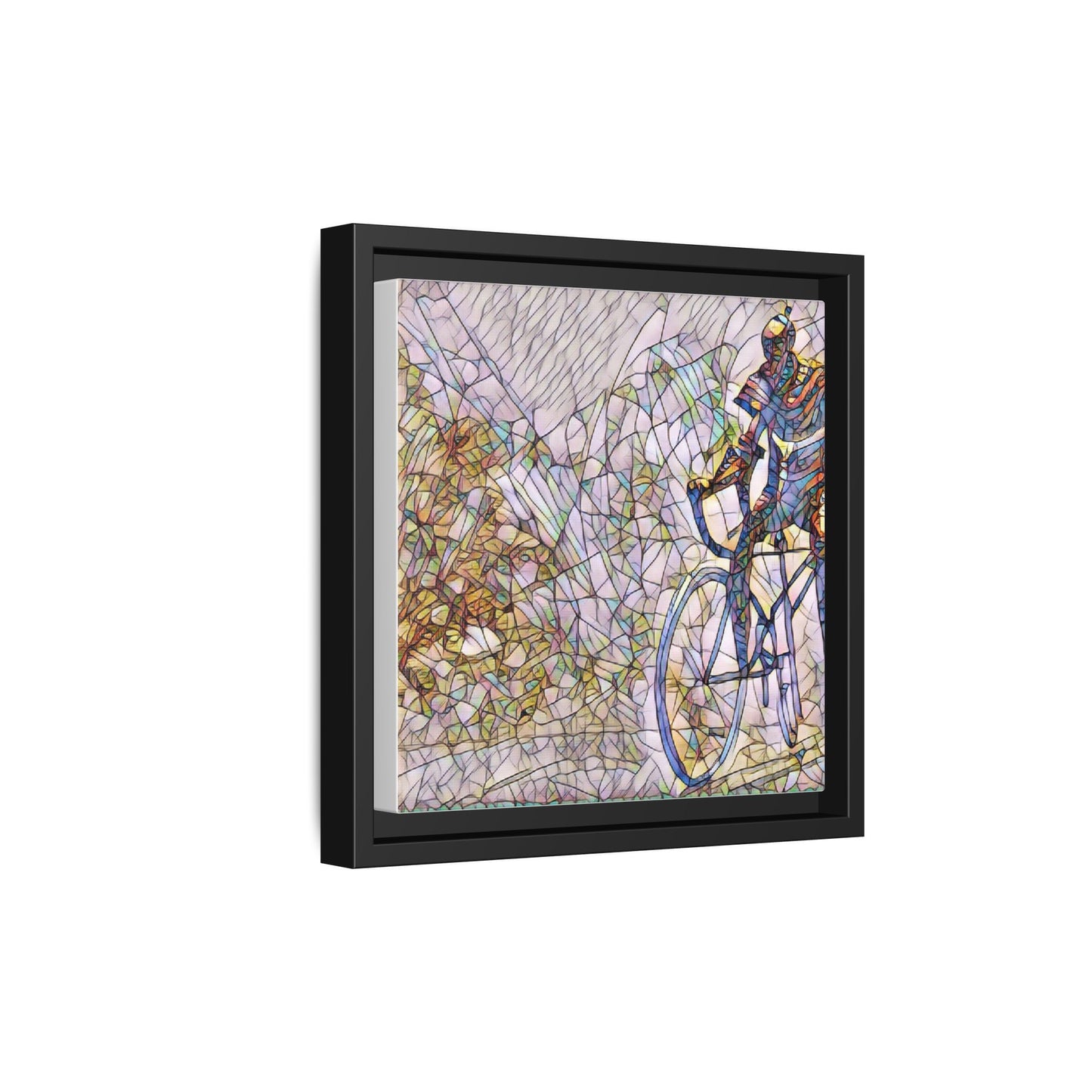 Colorful Cyclist Stained-Glass Art — Framed Matte Canvas