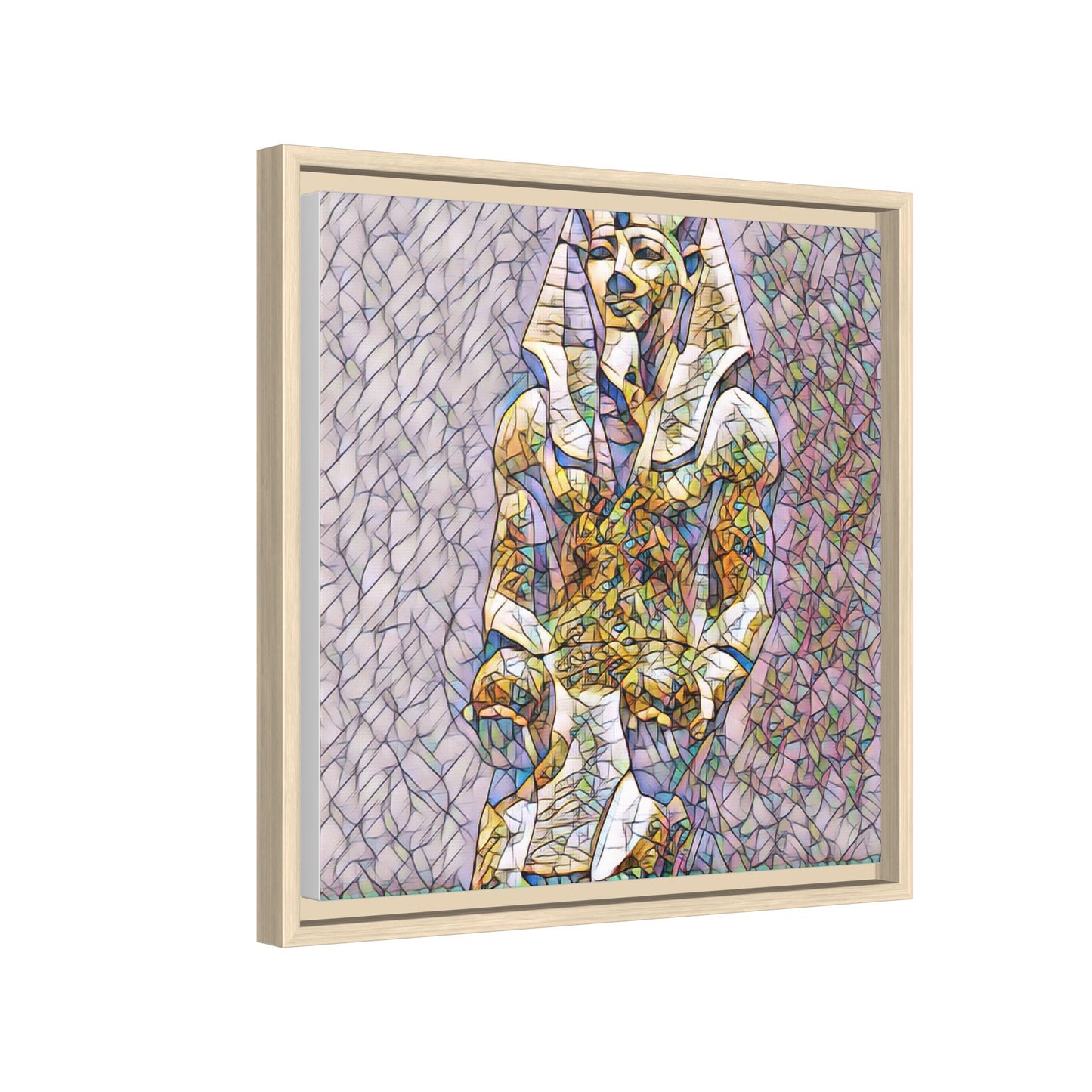 Framed Abstract Pharaoh Matte Canvas Wall Art — Multicolor Egyptian Statue Print