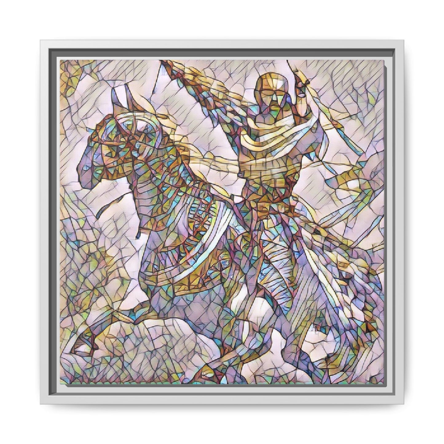 Framed Matte Canvas Print — Stained Glass Knight on Horse Artwork