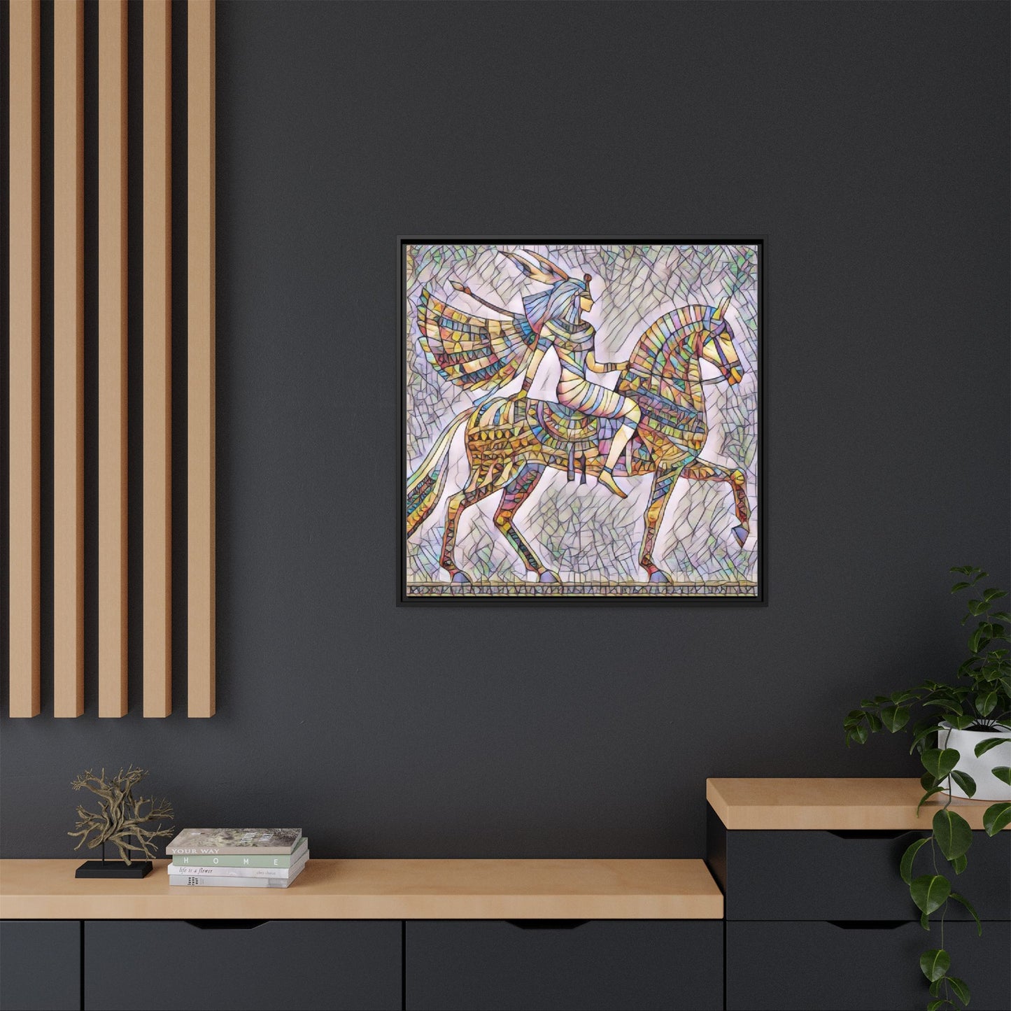 Stained-Glass Style Egyptian Horseman Framed Canvas Print