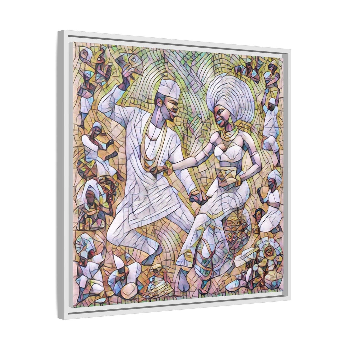 Afrobeat Celebration Matte Framed Canvas — Vibrant Dancers Wall Art