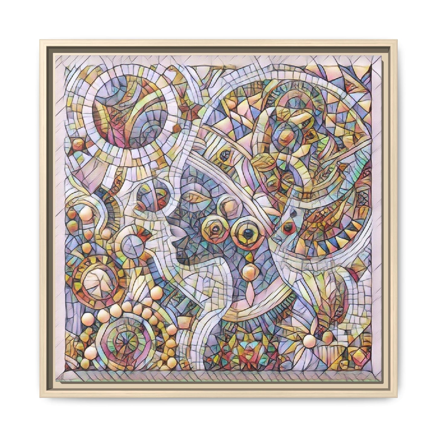 Abstract Mosaic Framed Canvas Art — Multicolor Geometric Wall Decor
