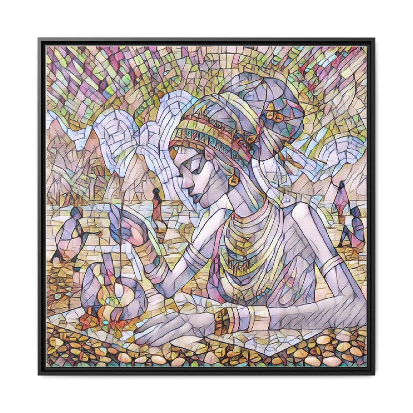 Framed Matte Canvas Art — Mosaic-Inspired Egyptian Woman Illustration