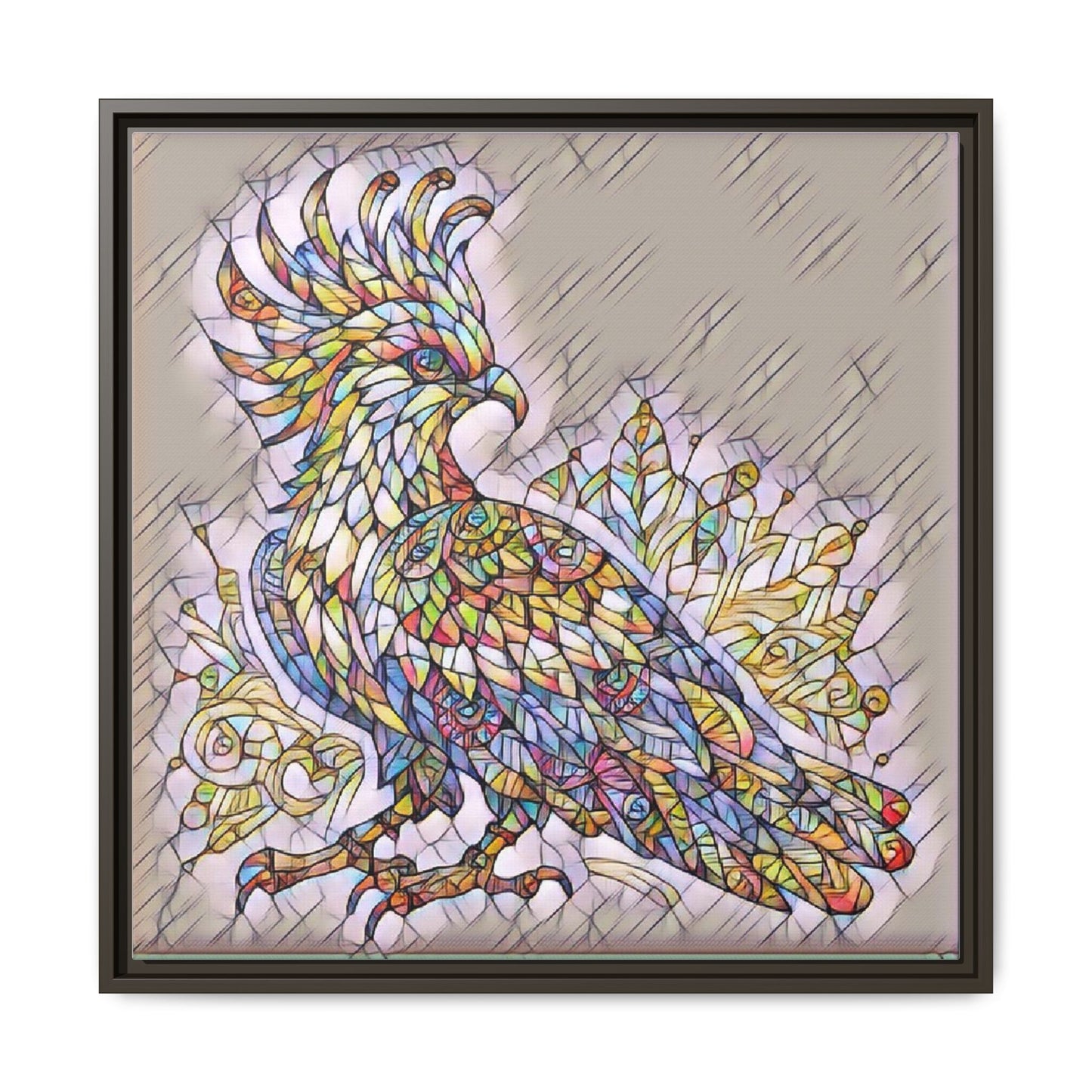 Colorful Stained-Glass Cockatoo Matte Framed Canvas