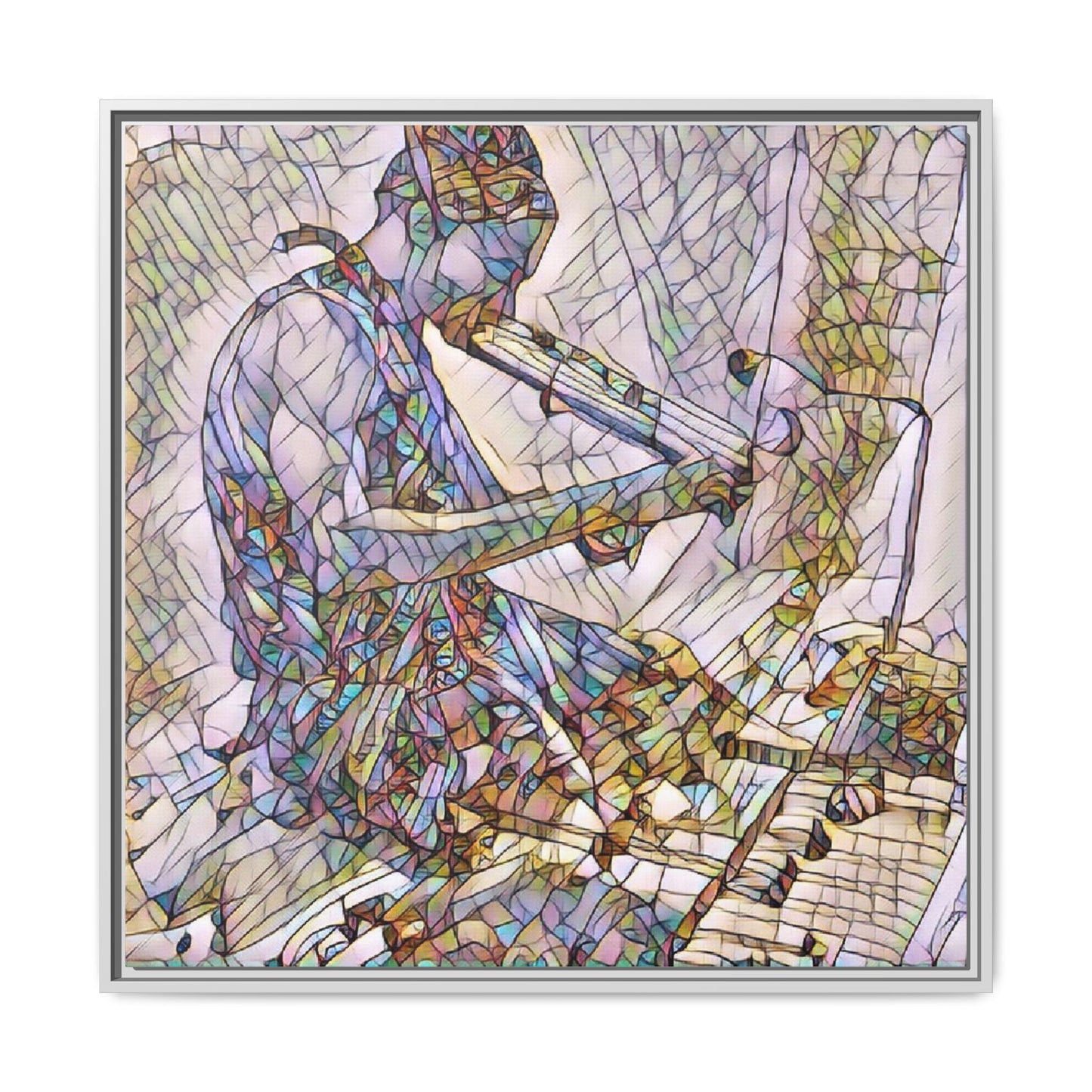 Abstract Violinist Matte Framed Canvas – Colorful Musical Art Print