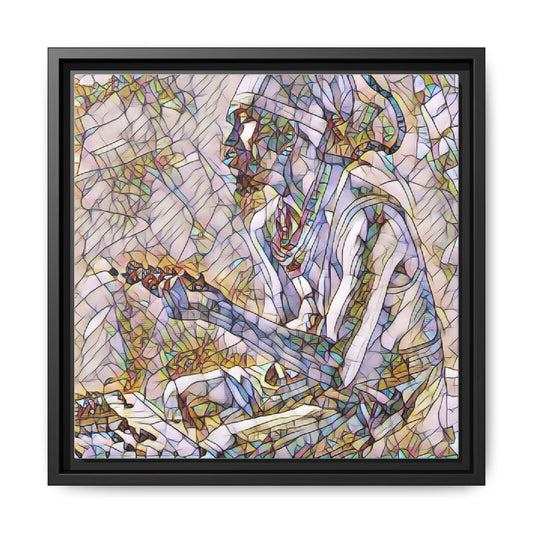 Stained-Glass Guitarist Framed Canvas Art — Musician Mosaic Wall Decor