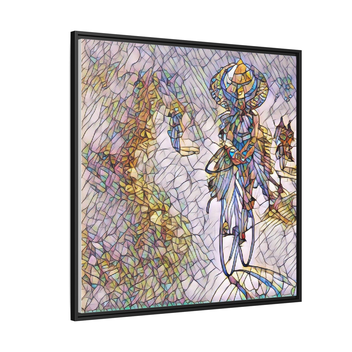 Abstract Cyclist Stained-Glass Art Print — Framed Matte Canvas