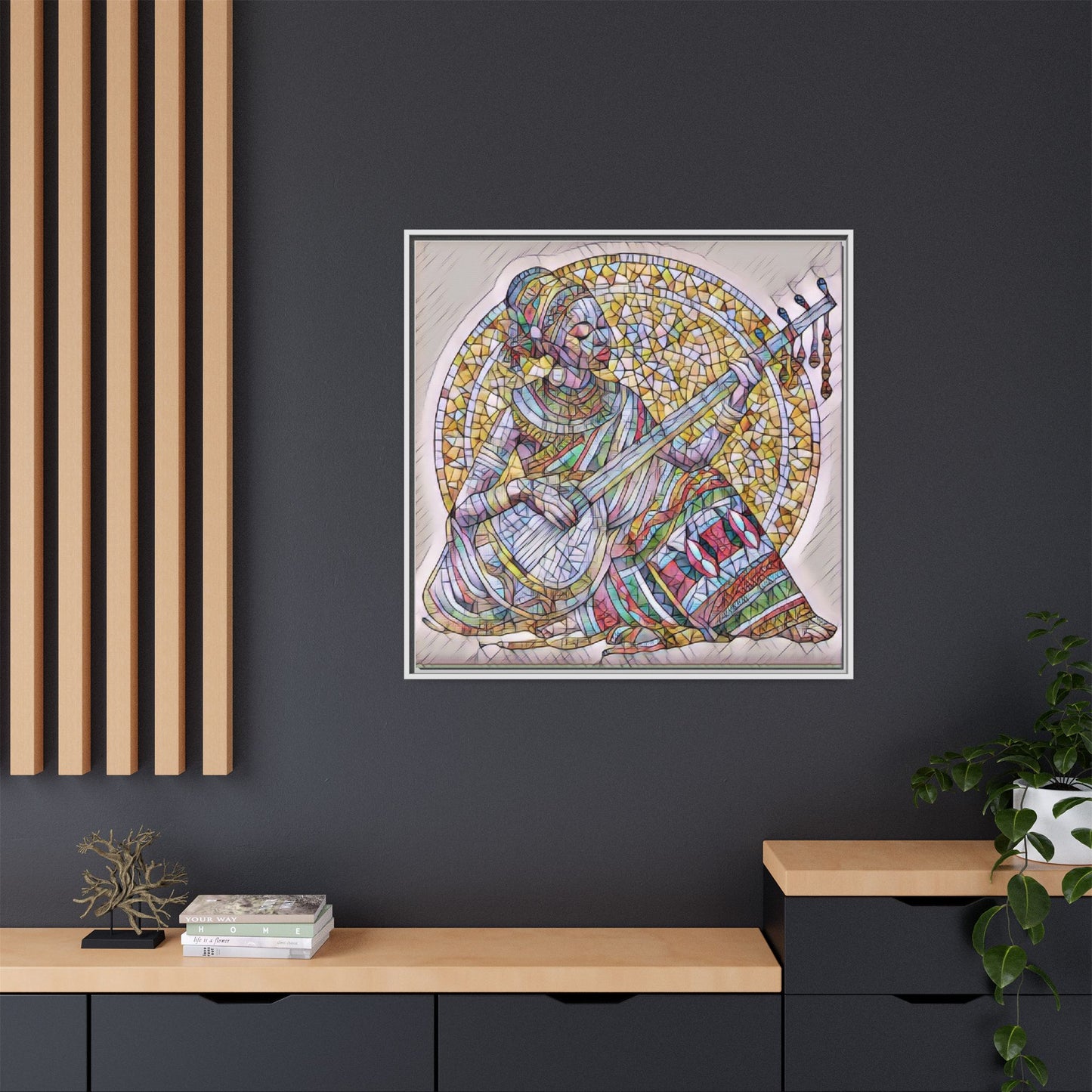 Framed Canvas Art - Colorful Mosaic Musician Wall Decor