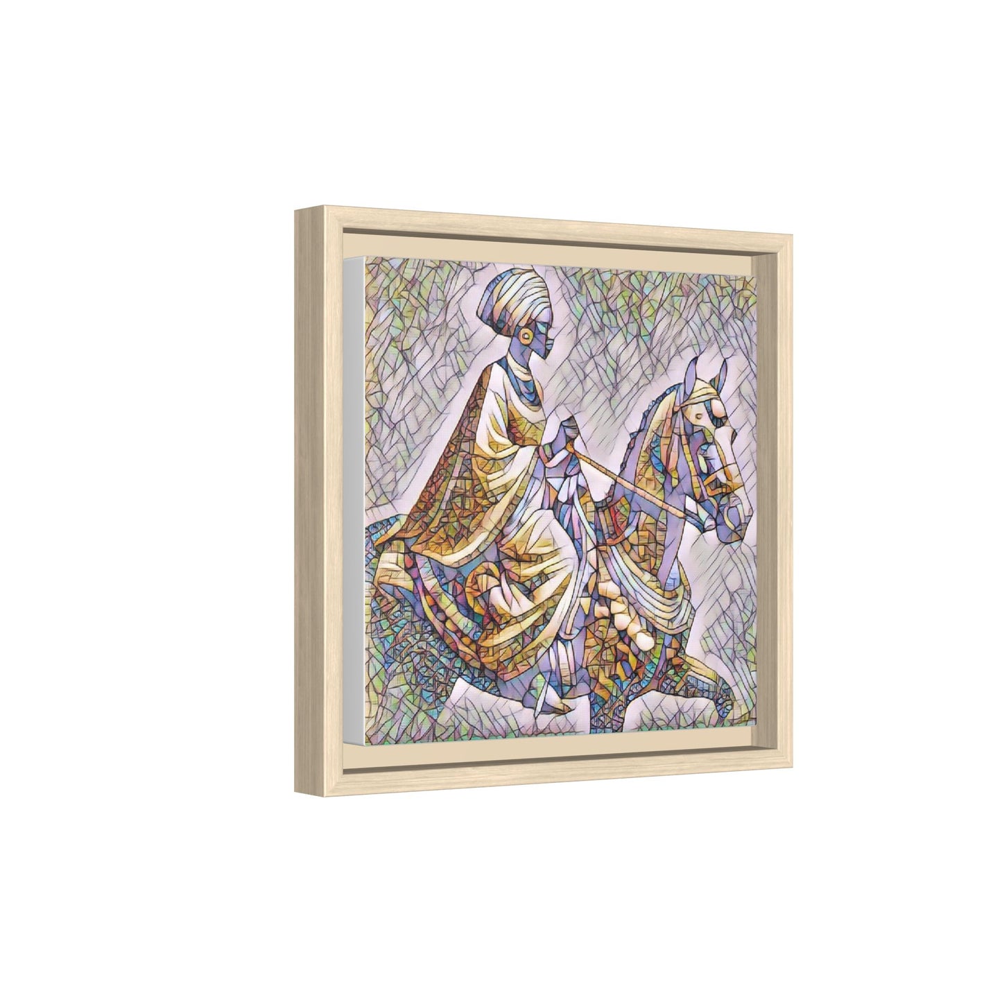 Mosaic Rider Framed Canvas Art — African Horsewoman Wall Decor