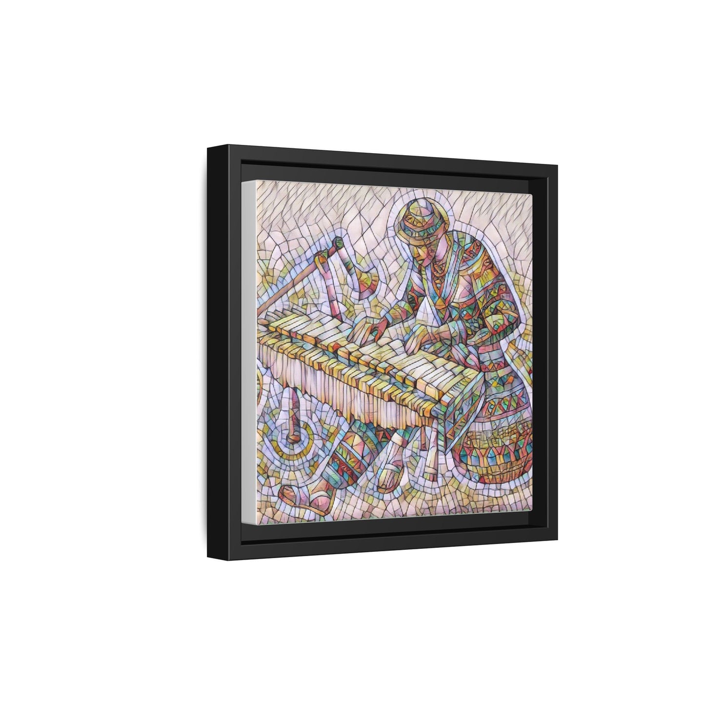 Framed Canvas Art - Colorful Mosaic Vibraphone Musician Print