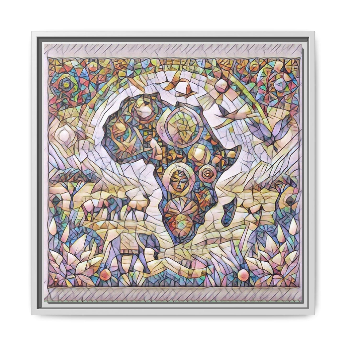 Abstract Mosaic Africa Framed Canvas — Colorful Stained-Glass Wall Art