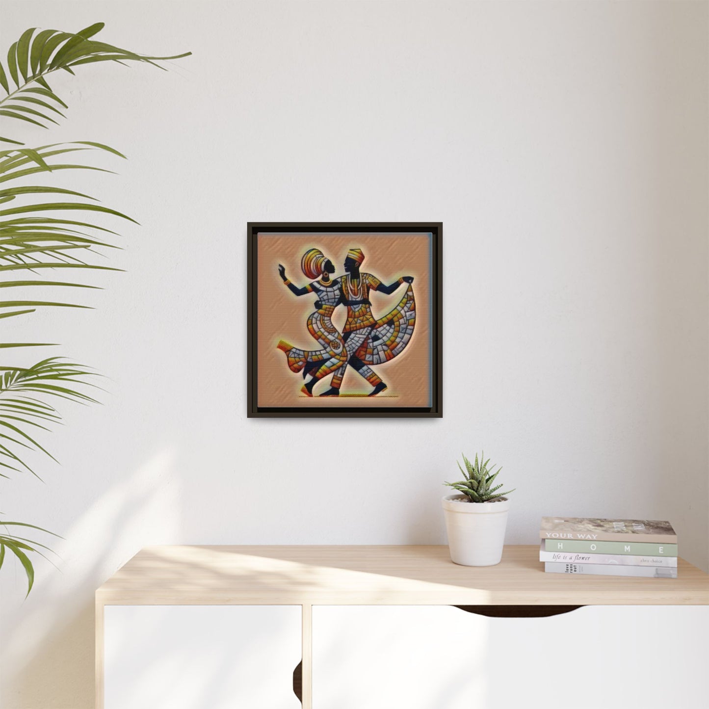 Framed African Dance Mosaic Art Print — Matte Canvas Wall Decor