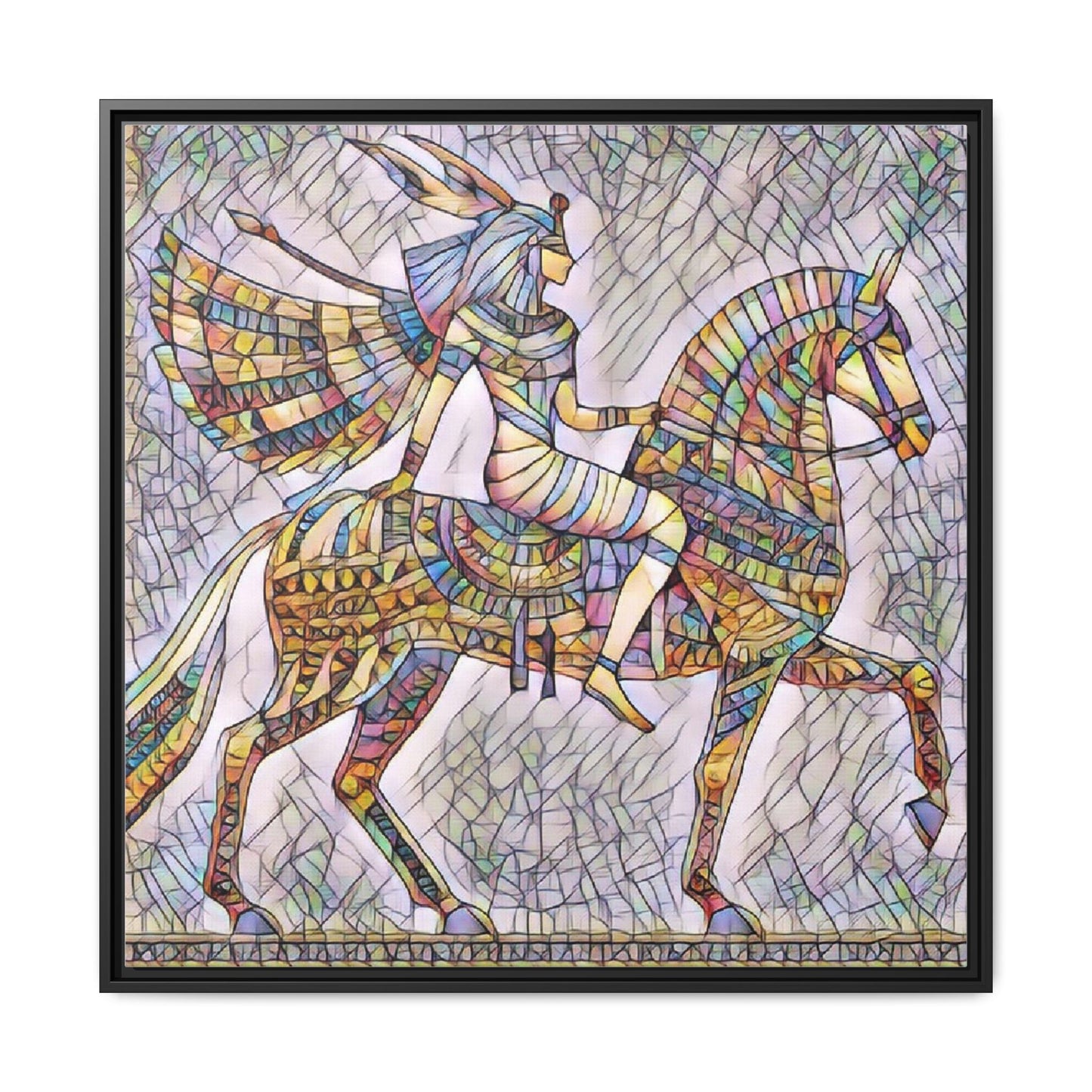 Stained-Glass Style Egyptian Horseman Framed Canvas Print
