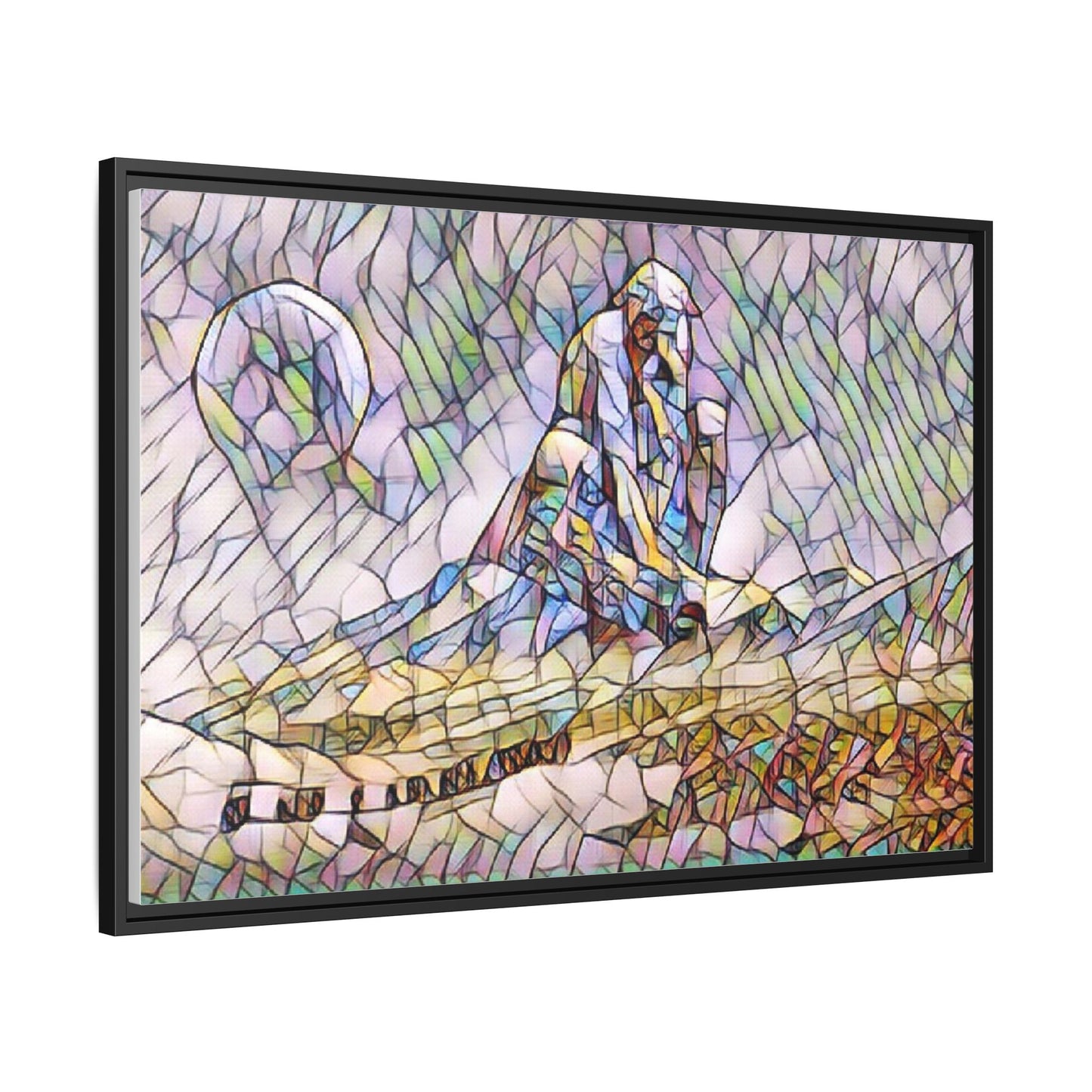 Stained-Glass Surfing Canvas Print — Framed Matte Wall Art