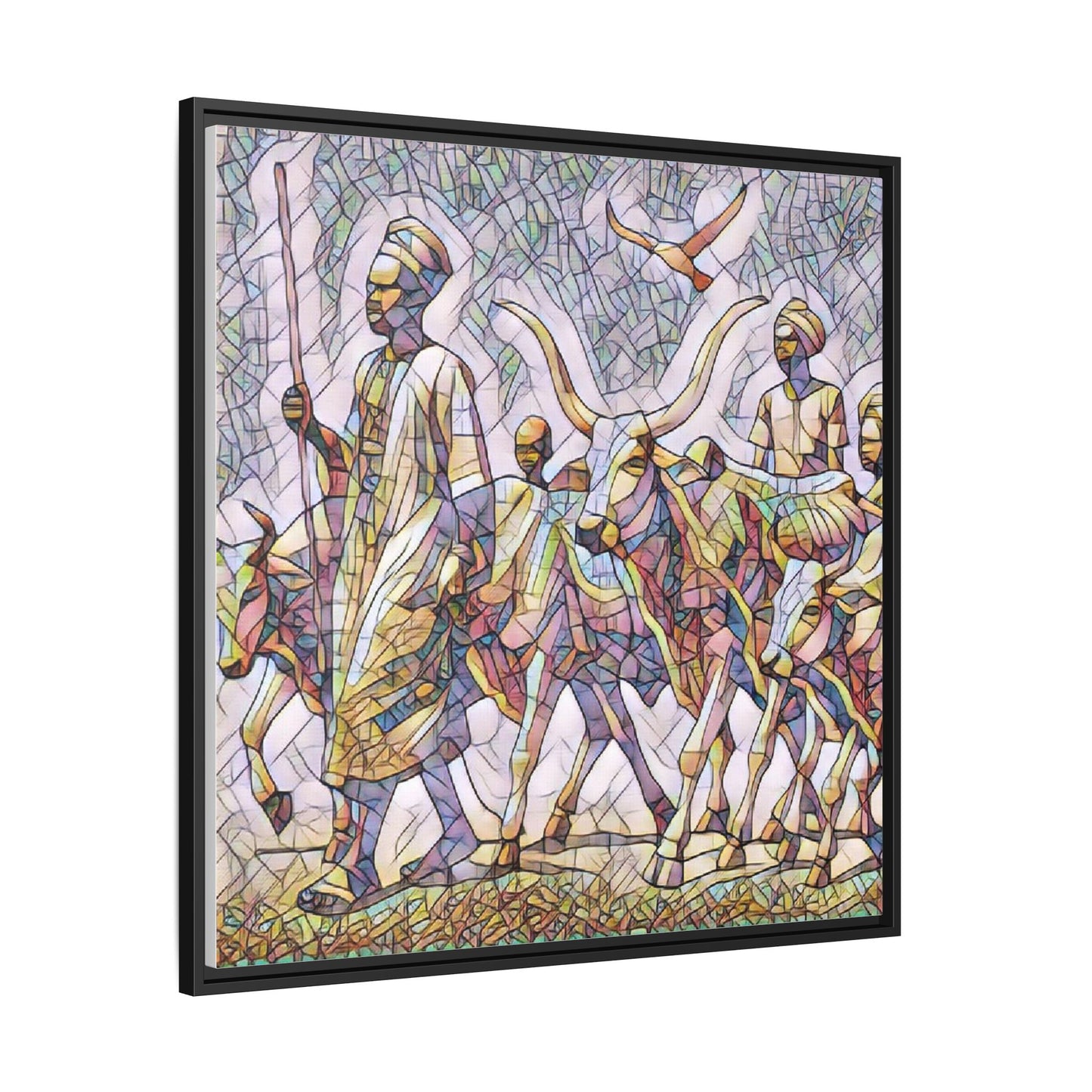 Framed Matte Canvas: Colorful African Herdsmen Art Print