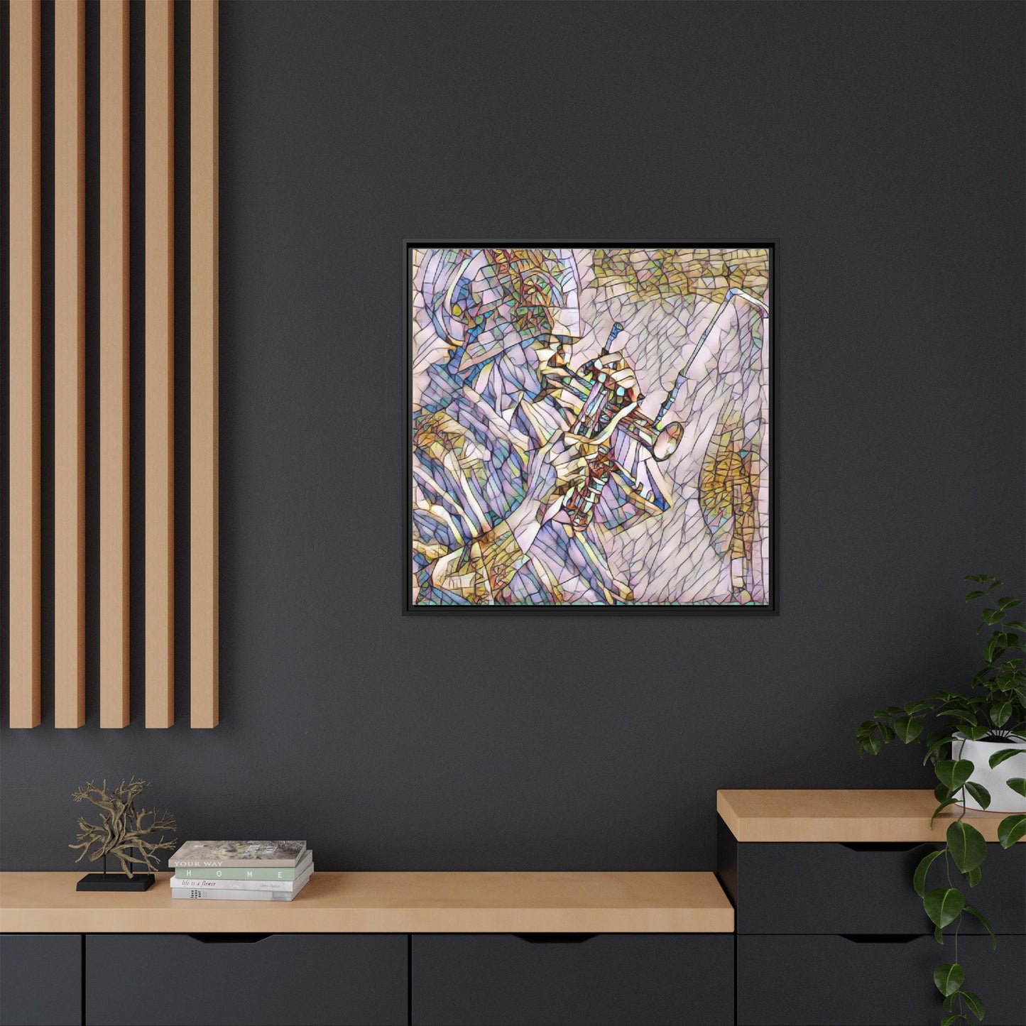 Framed Abstract Trumpet Player Matte Canvas Art