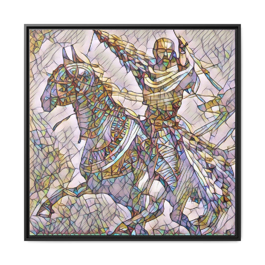 Framed Matte Canvas Print — Stained Glass Knight on Horse Artwork