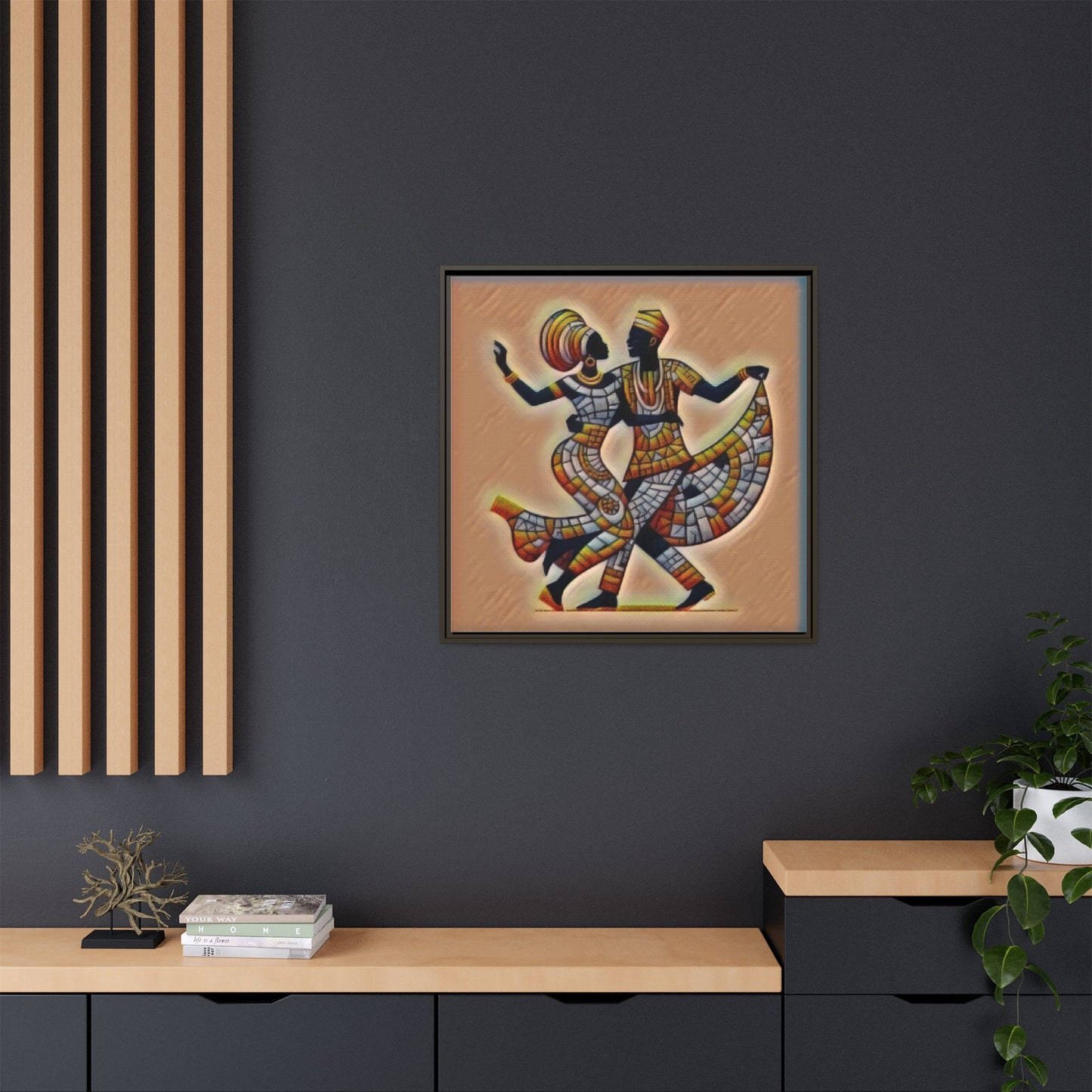 Framed African Dance Mosaic Art Print — Matte Canvas Wall Decor