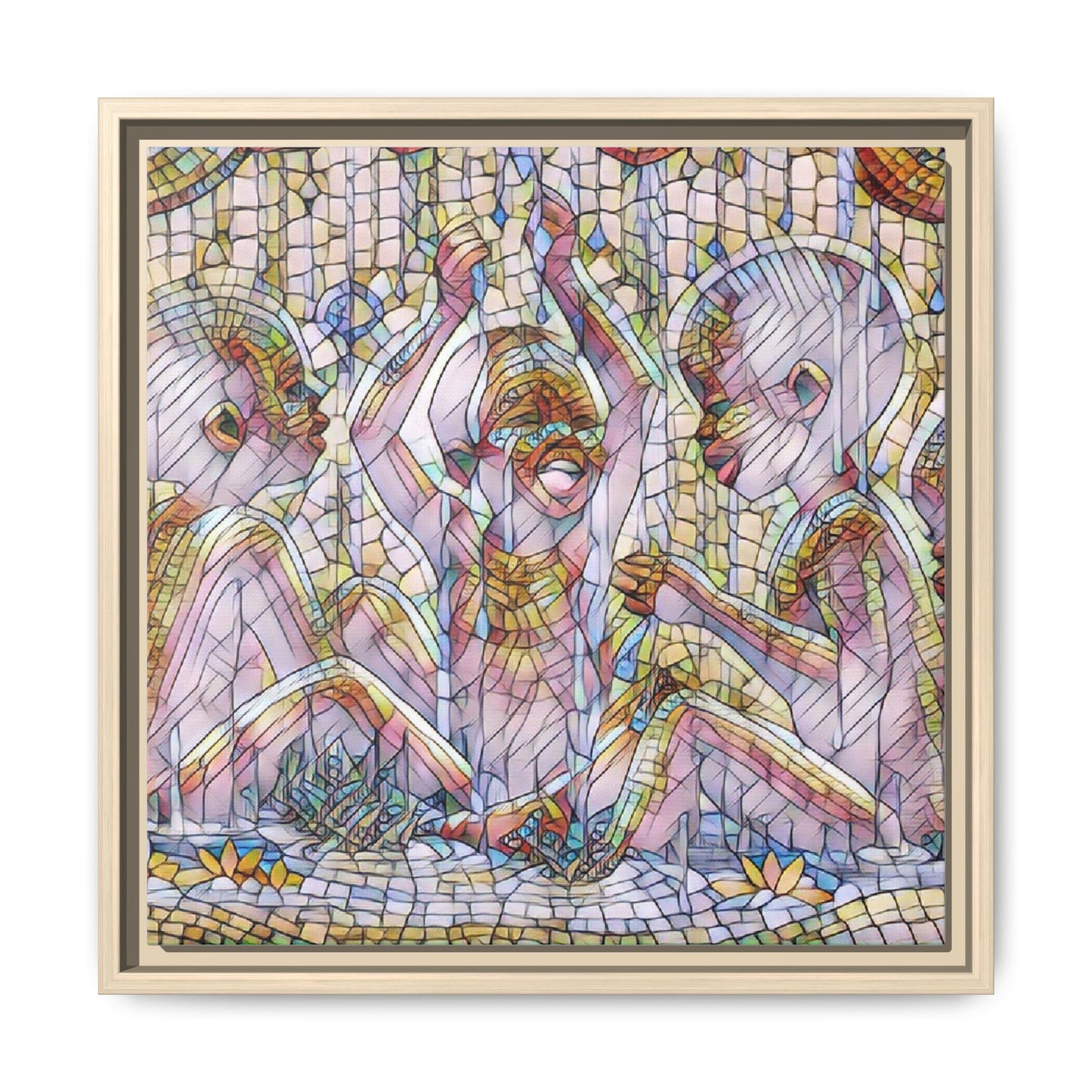 Framed Matte Canvas Art — Mosaic Children Playing (Multicolor)
