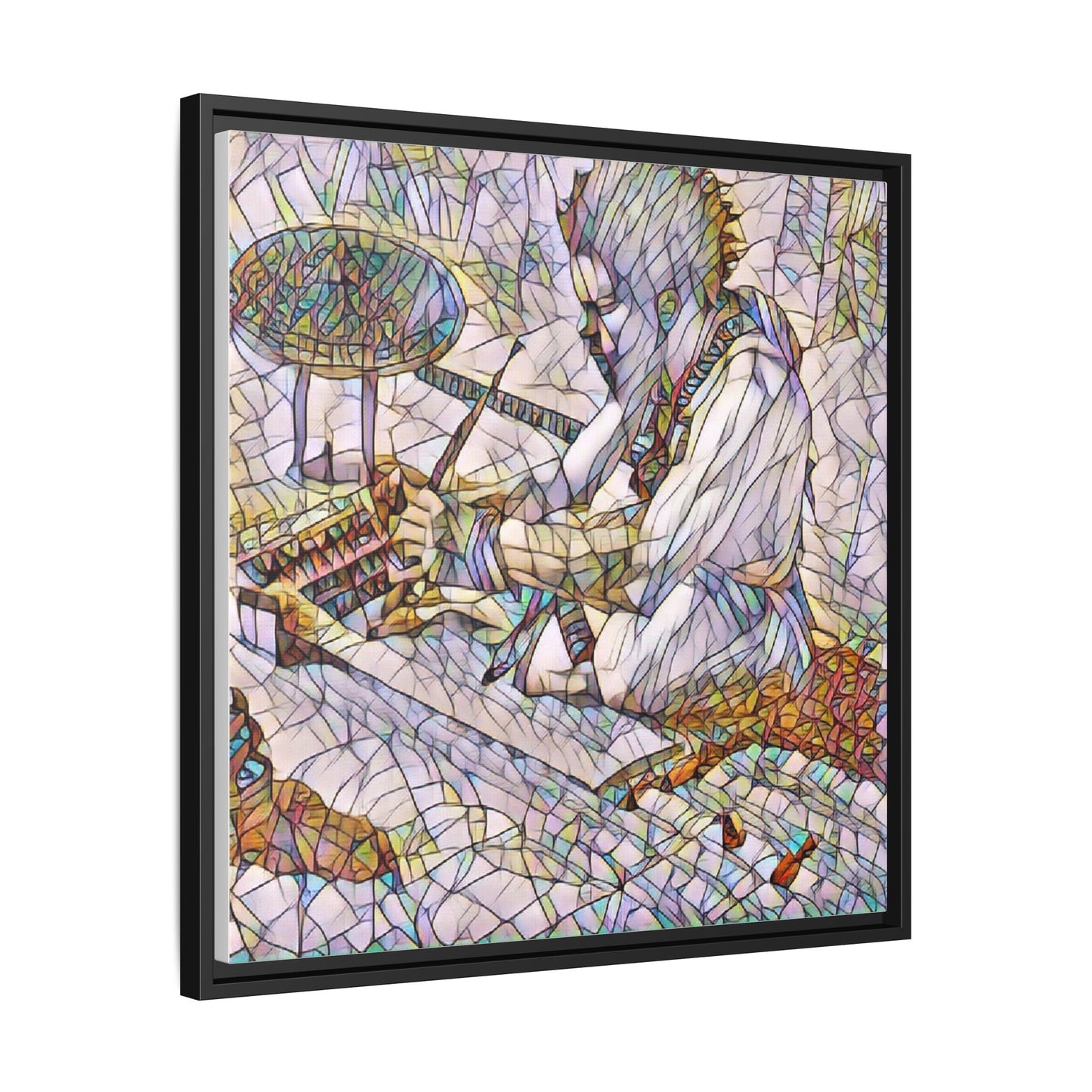 Framed Matte Canvas — Abstract Drummer Mosaic Wall Art