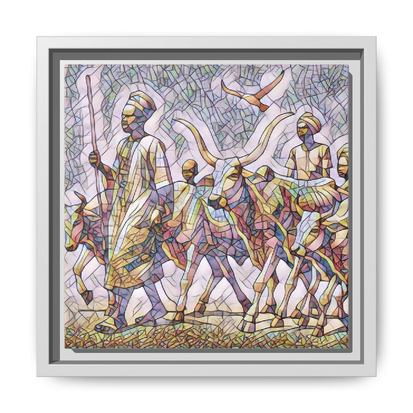 Framed Matte Canvas: Colorful African Herdsmen Art Print