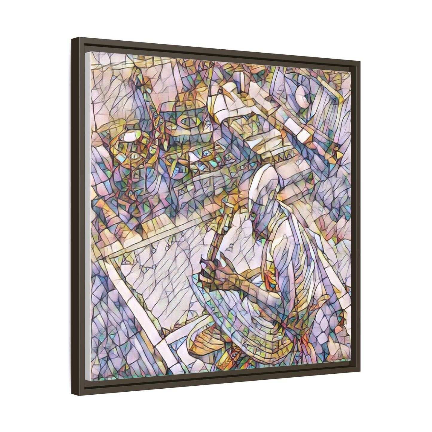 Stained-Glass DJ Matte Canvas Print (Framed) — Colorful Music Room Wall Art