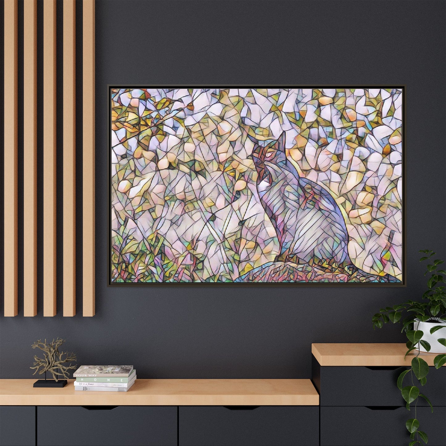 Framed Canvas Art - Stained Glass Heron Nature Print