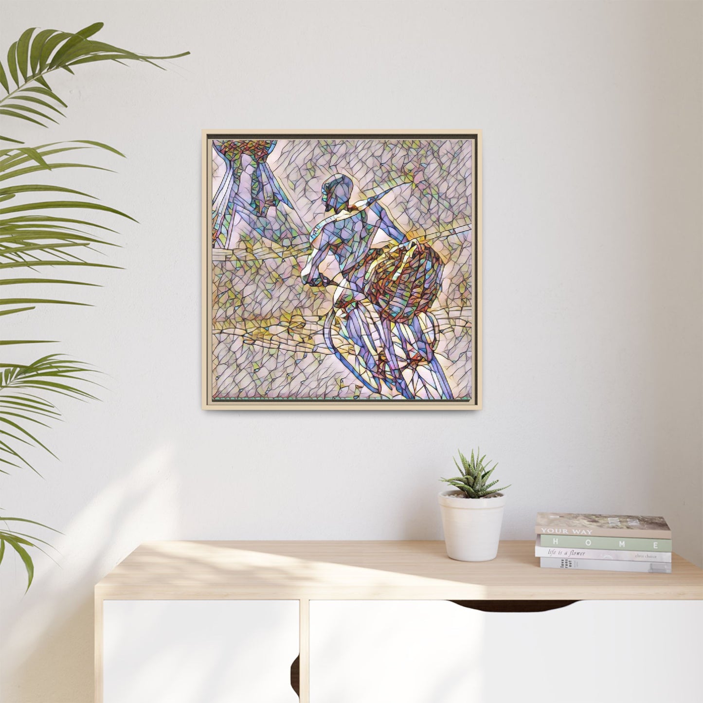 Abstract Stained-Glass Warrior Matte Framed Canvas