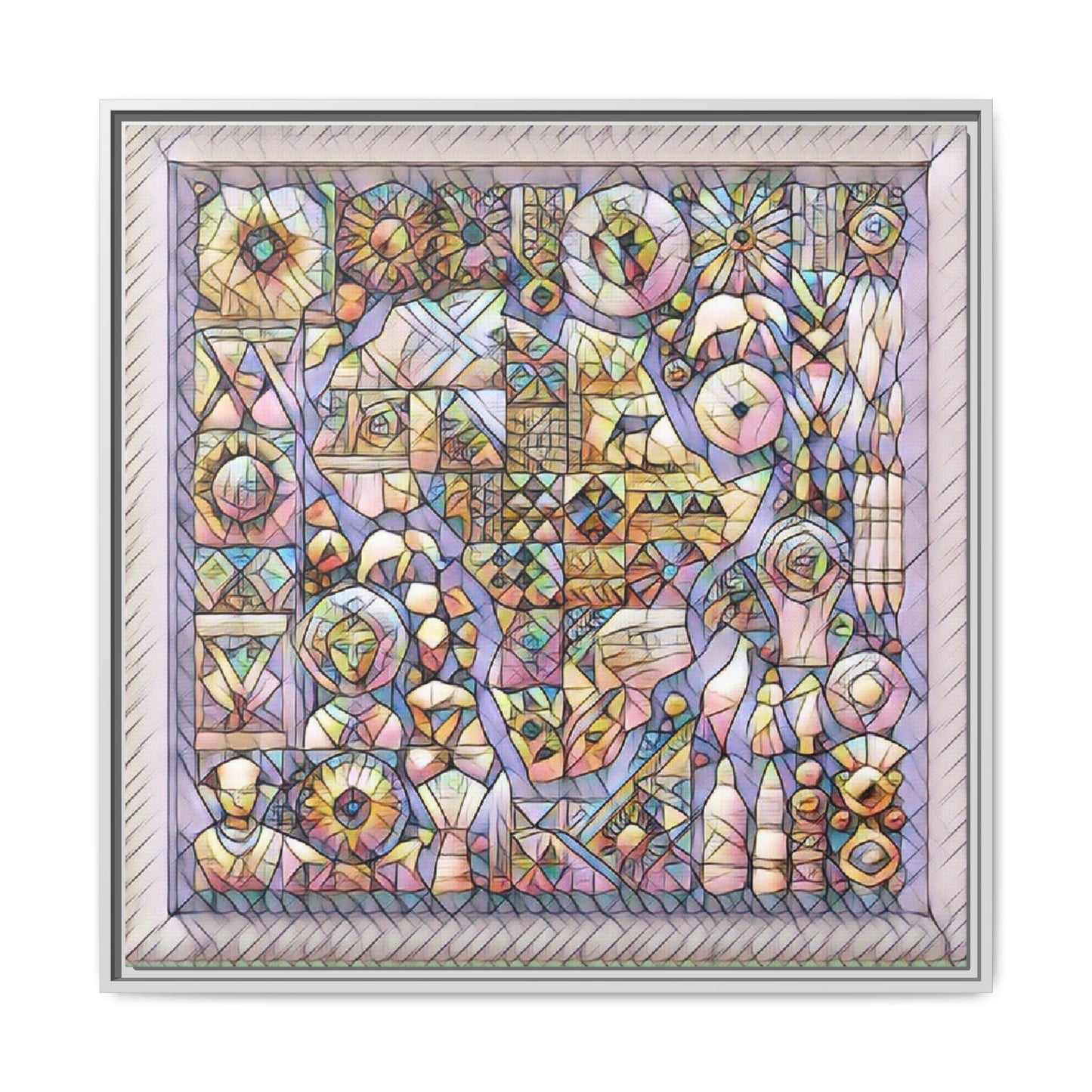 Framed Abstract Mosaic Matte Canvas Art — Pastel Geometric Wall Decor