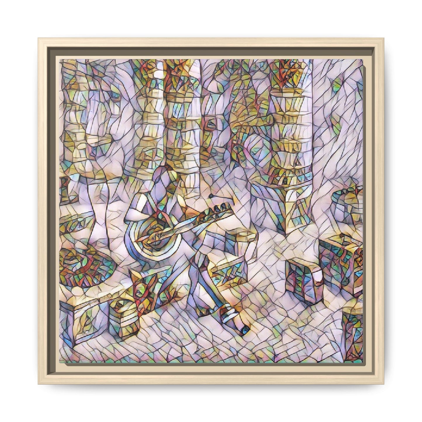 Framed Matte Canvas Art - Abstract Guitarist in Colorful Mosaic