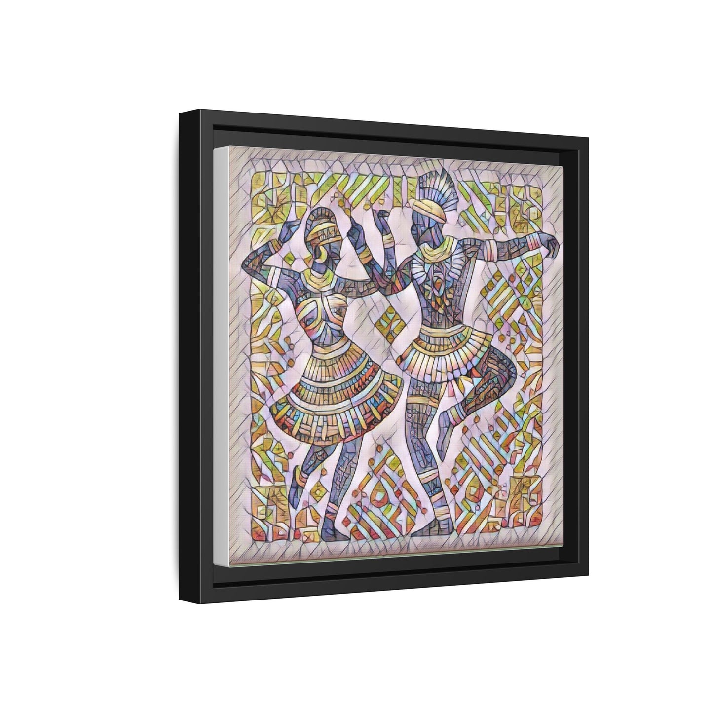 Framed Matte Canvas Print — Colorful Tribal Dancers Wall Art