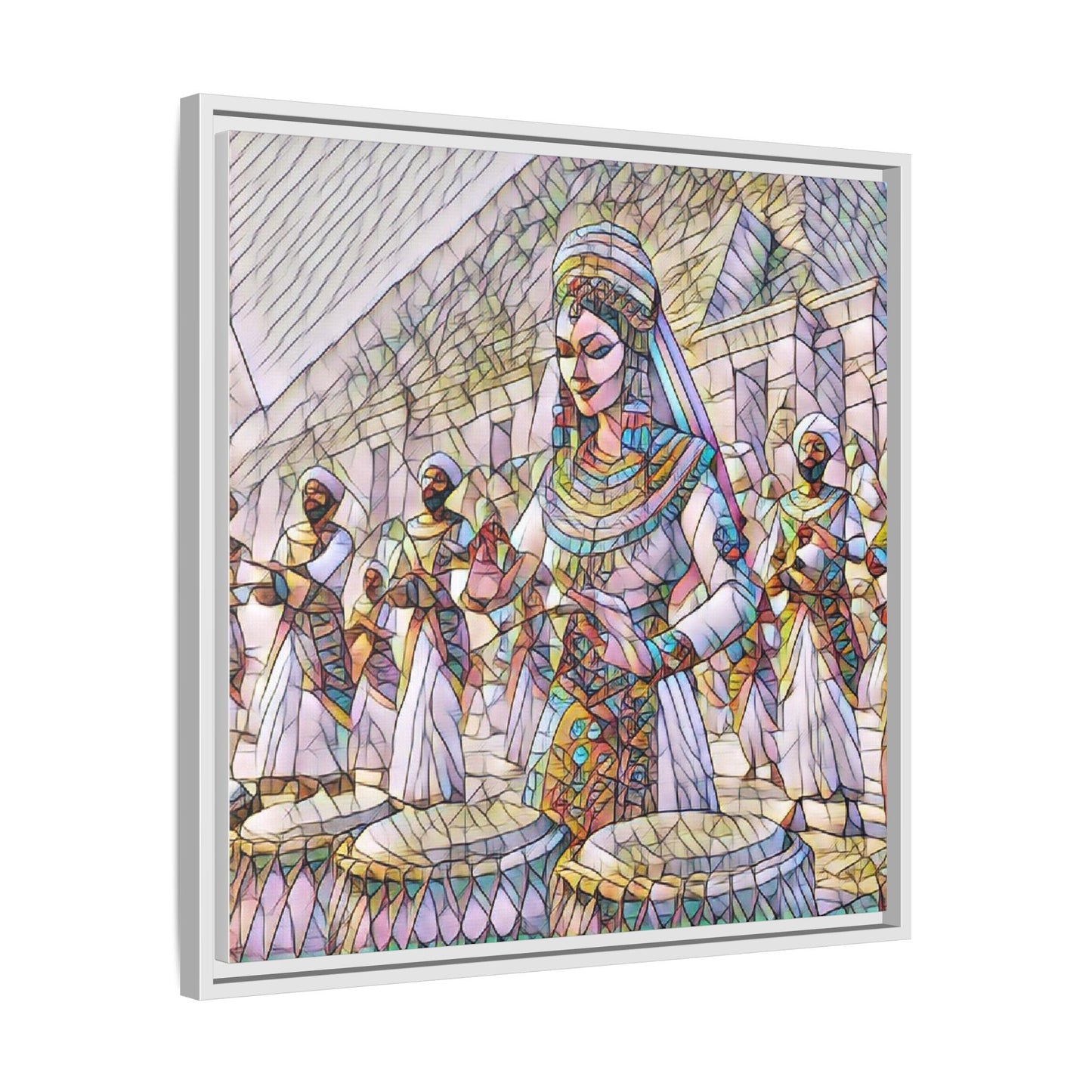 Egyptian Drummers Framed Canvas Art — Colorful Egyptian Dancer Wall Decor