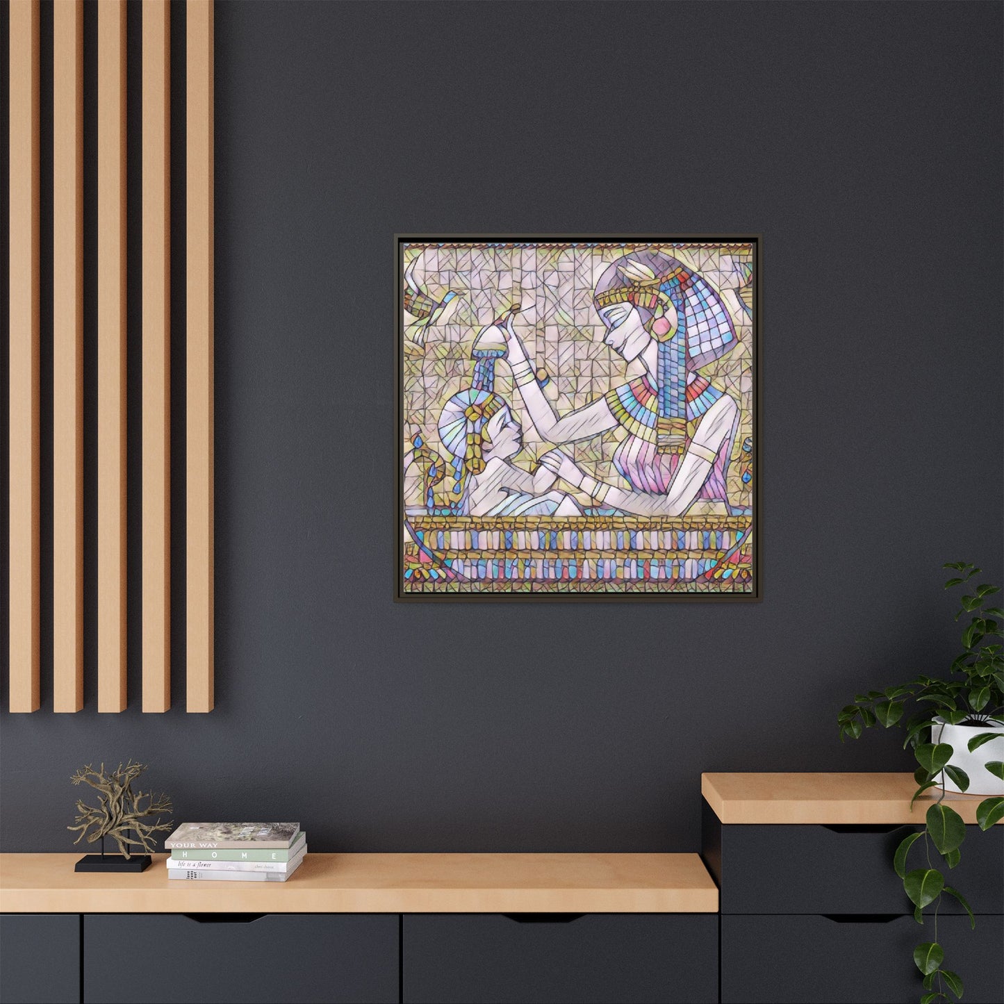 Egyptian Mosaic Mother & Child Framed Matte Canvas