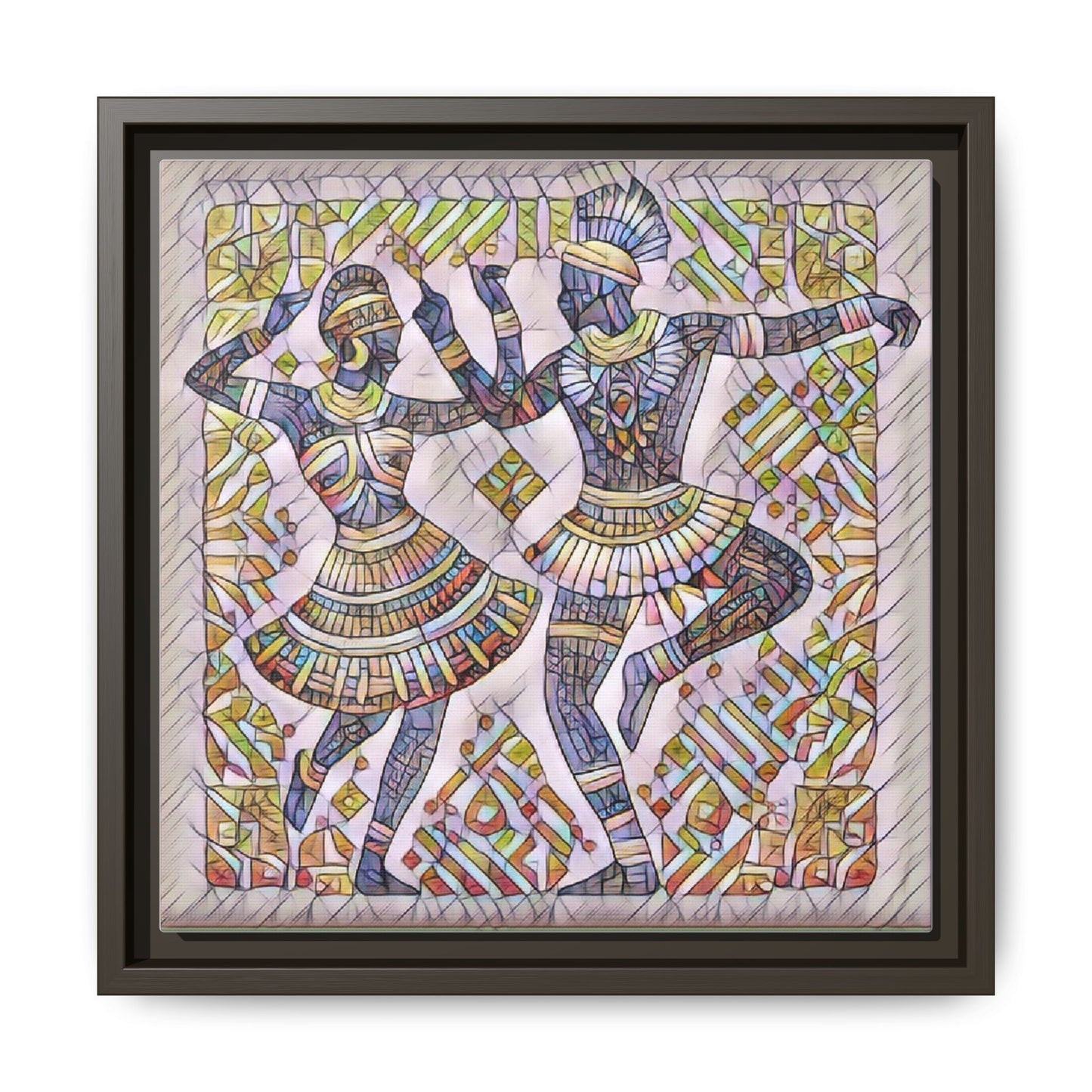 Framed Matte Canvas Print — Colorful Tribal Dancers Wall Art