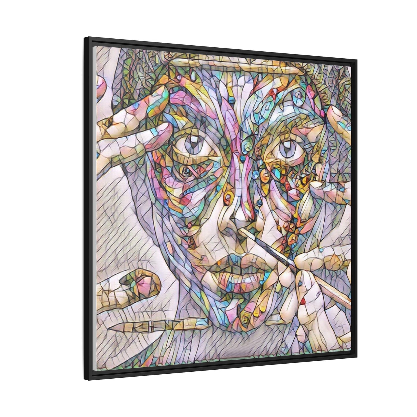 Framed Abstract Mosaic Face Canvas — Colorful Modern Wall Art